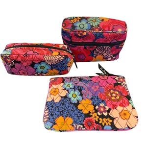 Lot of 3 Vera Bradley Floral Fiesta Pattern Cosmetic Pouch Bag READ
